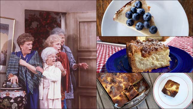 a collage of images of The Golden Girls and cheesecake