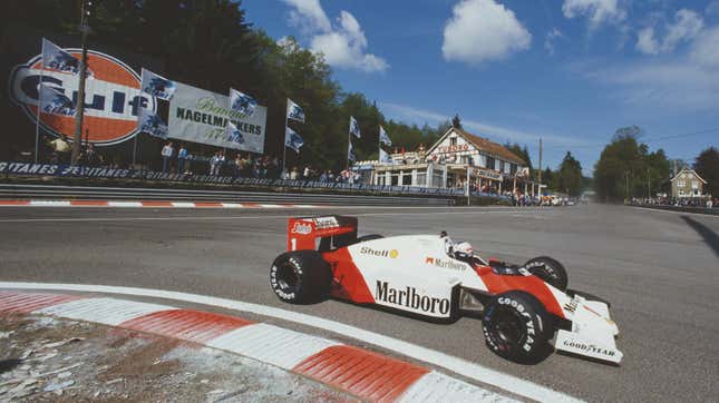 Alain Prost at the 1986 Belgian Grand Prix.