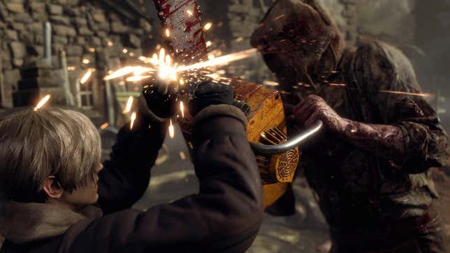 Ethan Winters battles a monster in Resident Evil 4.