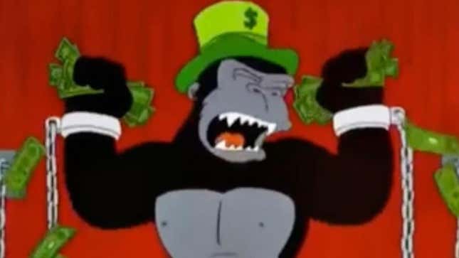 King Kong in chains clutching money, as seen on The Simpsons