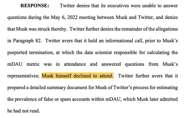 Image for article titled Twitter Obliterates Elon Musk&#39;s Excuses for Trying to Kill $44 Billion Deal in Blistering Court Filing