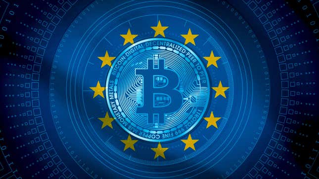 EU European Flag with Bitcoin image on top
