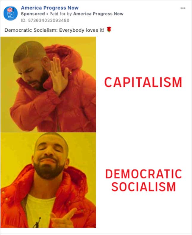 Drake in a 2018 ad by the mysterious “American Progress Now.”
