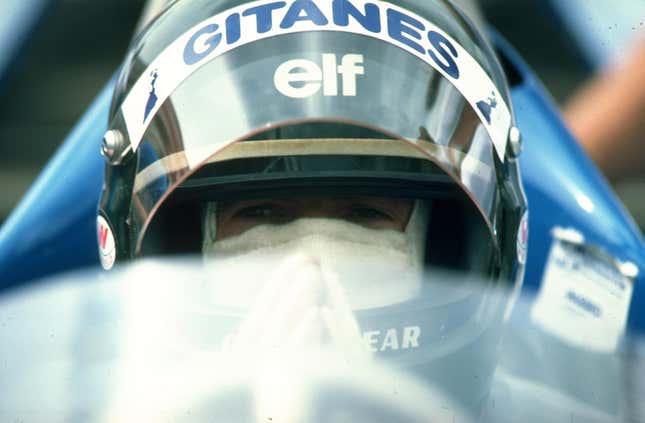 Portrait of Ligier Ford driver Jacques Laffite of France before the 1980 British Grand Prix at the Brands Hatch circuit in England. Laffite retired from the race after he crashed.