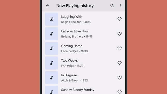 The Now Playing history on Pixel phones