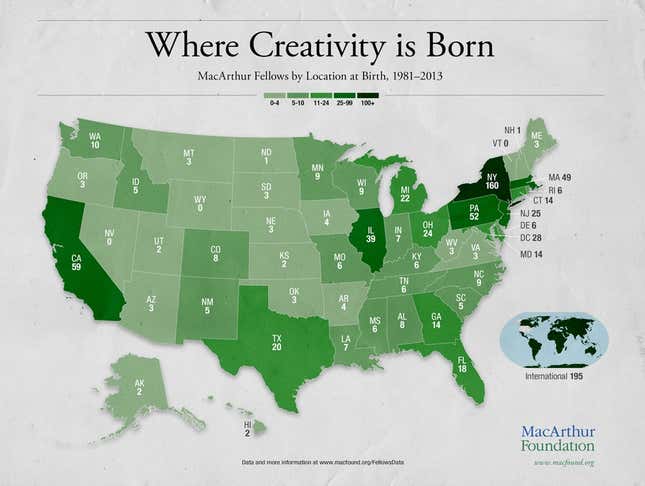 MacArthur fellows birth locations