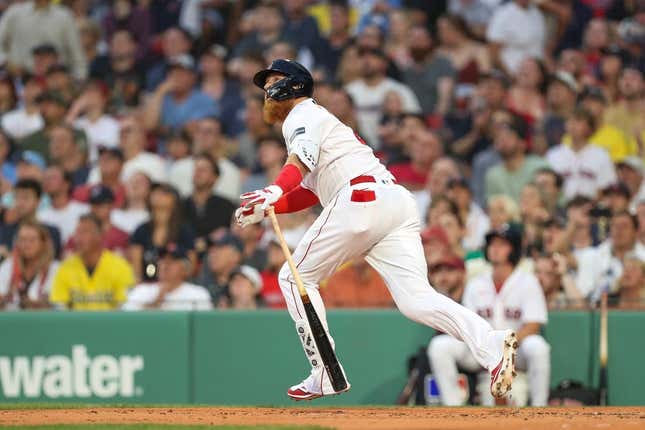 Jun 16, 2023; Boston, Massachusetts, USA; Boston Red Sox designated hitter Justin Turner (2) hits a two run home run during the second inning against the New York Yankees at Fenway Park.
