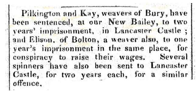 1839 newspaper clipping from the Manchester Observer.