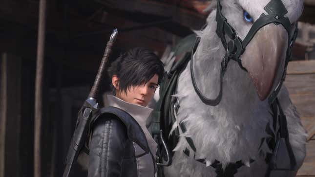 Clive Rosfield stands next to an animal that looks a lot like a griffin in Final Fantasy 16, Square Enix RPG coming to PS5.