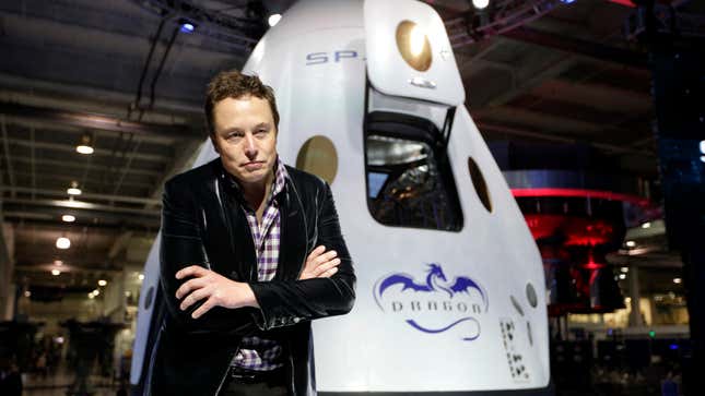 In this Thursday, May 29, 2014 file photo, Elon Musk, CEO and CTO of SpaceX, listens to a question during a news conference in front of the SpaceX Dragon V2 spacecraft, designed to ferry astronauts to low-Earth orbit, at the headquarters in Hawthorne, Calif. The capsule was named for "Puff the Magic Dragon," a jab at those who scoffed when Musk founded the company in 2002 and set the space bar exceedingly high. SpaceX went on to become the first private company to launch a spacecraft into orbit and return it safely to Earth in 2010.