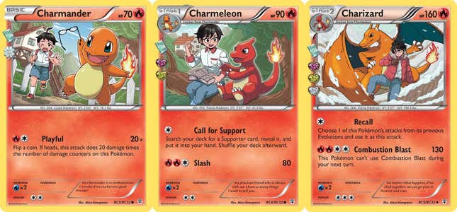 Charmander, Charmeleon, and Charizard.