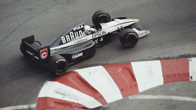 A photo of the black and white 1991 Tyrrell Honda F1 car.