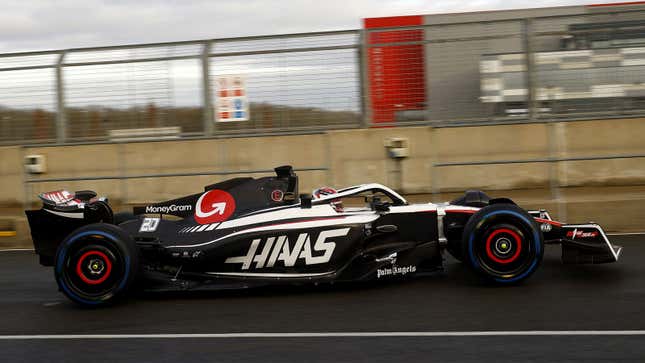 A photo of the 2023 Haas F1 car. 