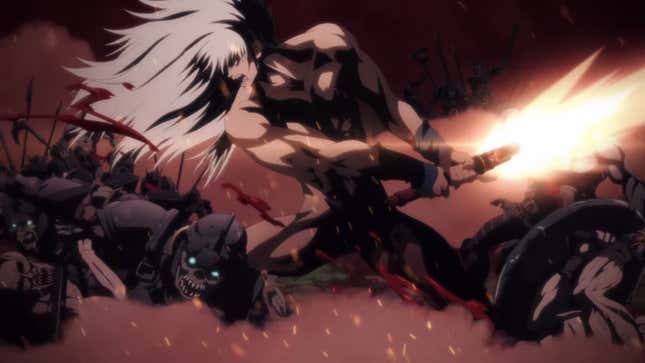 Schneider fights hordes of undead in the nude.