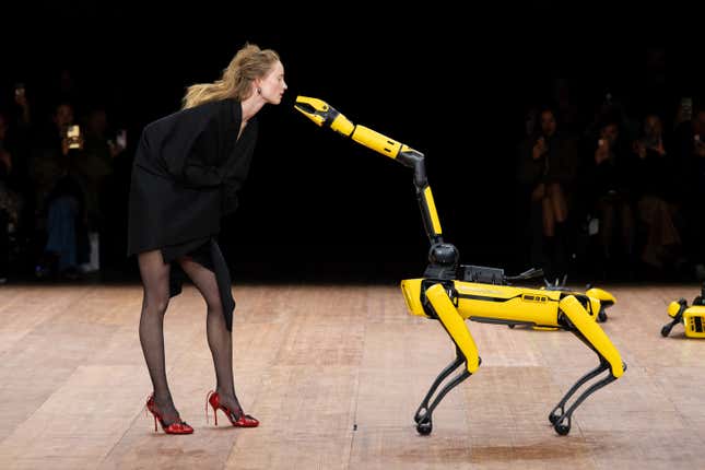 Image for article titled Was Not Expecting Paris Fashion Week to Feature Police Surveillance Robots