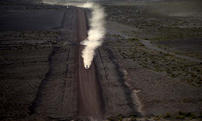 Image for article titled Photos: The epic landscape of the Dakar Rally, seen from above