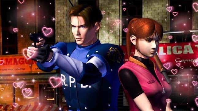Leon Kennedy stands by Claire Redfield in Resident Evil 2.