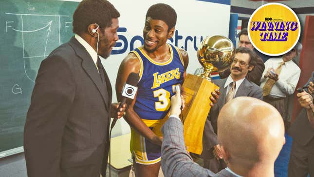 Actor Isaiah Quincy as Magic Johnson after winning 1980 NBA title.