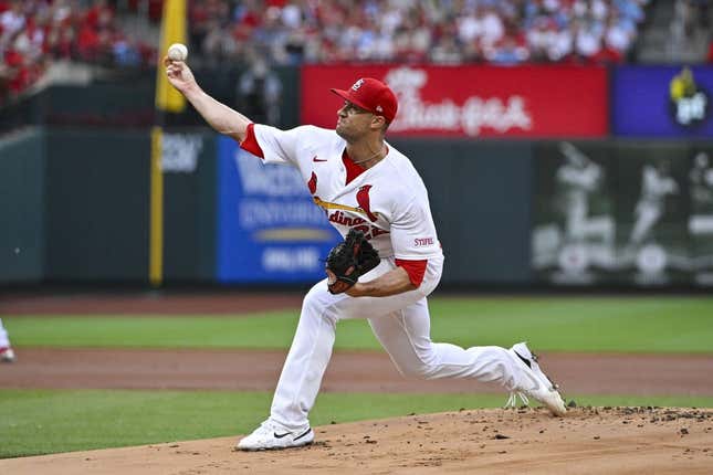 May 15, 2023; St. Louis, Missouri, USA;  St. Louis Cardinals starting pitcher Jack Flaherty (22) pitches against the Milwaukee Brewers during the first inning at Busch Stadium.
