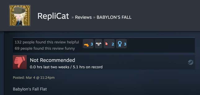 Image for article titled Babylon’s Fall, As Told By Steam Reviews