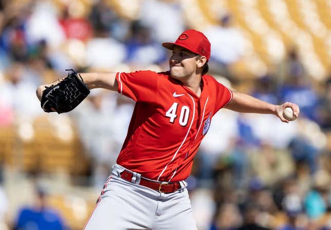 Feb 28, 2023; Phoenix, Arizona, USA; Cincinnati Reds pitcher Nick Lodolo against the Los Angeles Dodgers during a spring training game at Camelback Ranch-Glendale.