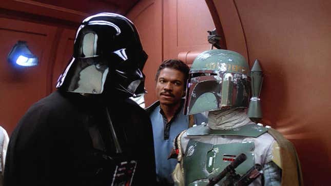 Darth Vader, Lando Calrissian, and Boba Fett have a discussion in Star Wars Episode V: The Empire Strikes Back