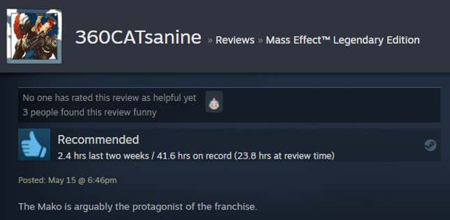Image for article titled Mass Effect: Legendary Edition, As Told By Steam Reviews