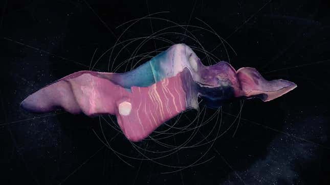 A still from a film created using experimental motion capture and CG techniques, mixed with ink.
