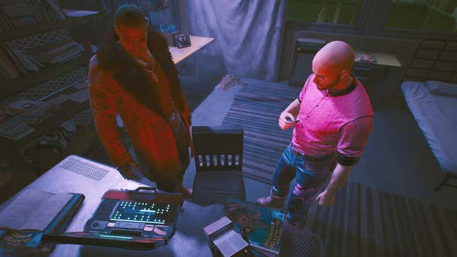 V and River are shown looking at a computer in a bedroom.
