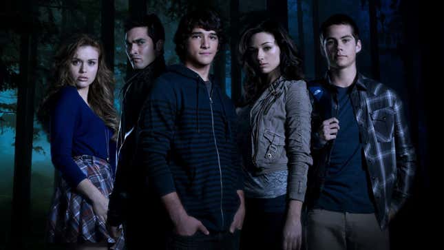 Five of the core teens of MTV's Teen Wolf, all of whom look like very grown adults.
