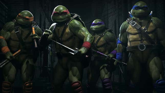 The Teenage Mutant Ninja Turtles in the reveal trailer for Injustice 2. 