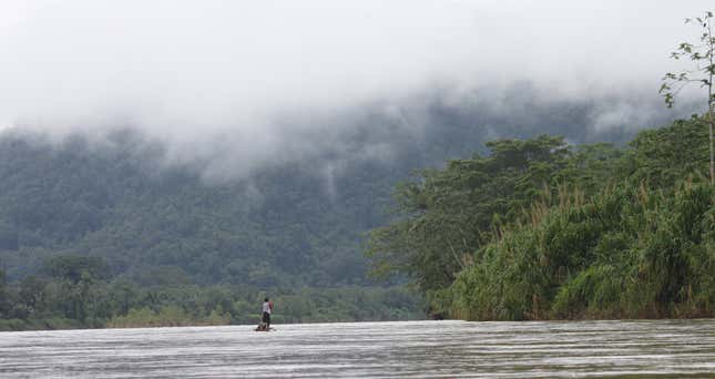 An Indigenous person boating on the Río Patuca that is part of the reserve.