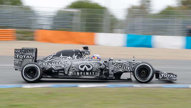 The RB11 Red Bull Formula 1 car in its camouflage livery, in 2015.