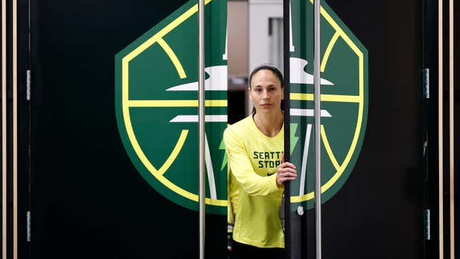 Sue Bird (now retired) of the Seattle Storm exits the locker room before Game Four of the 2022 WNBA Playoffs semifinals.