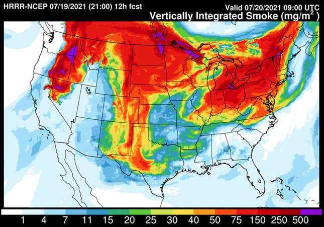 The smoke forecast from NOAA.