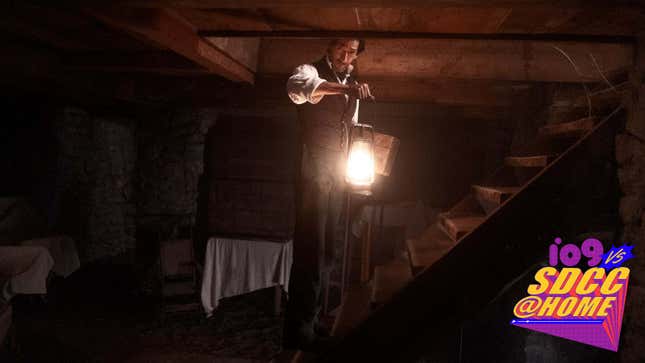 Adrien Brody holds a lantern in a dark room on Epix's Chapelwaite.