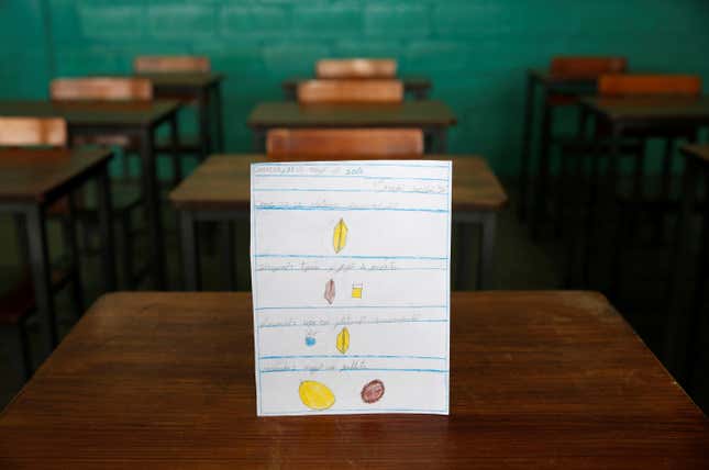 Tropical fruit, generally easier to get in fertile Venezuela than other foods, features prominently in kids’ diets. This child had cooked plantains for lunch and dinner, and a mango as an afternoon snack.”