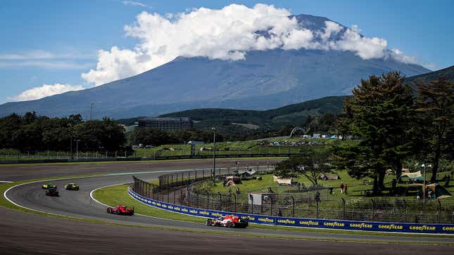 A photo of race cars at Fuji Speedway in Japan. 