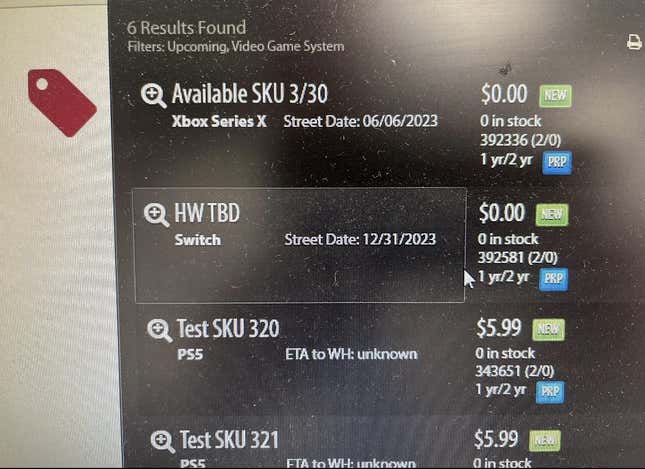 An image of a GameStop inventory screen hinting at the special edition Switch appeared on Reddit. 