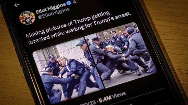 An image of Donald Trump being arrested generated by Dall-E or Midjourney AI