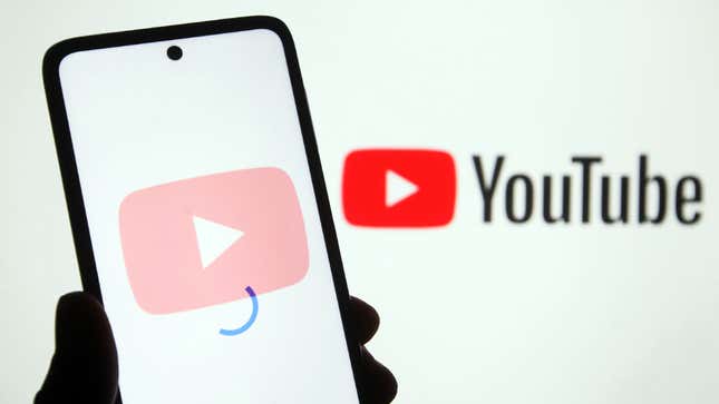 Pictured is the YouTube logo and a smartphone. 