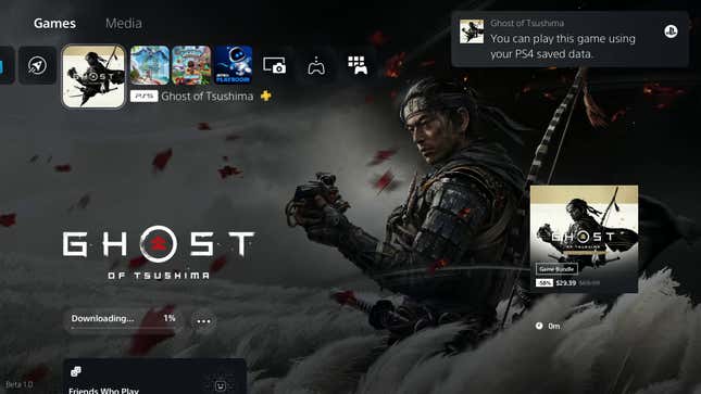 A screenshot shows a notification about transferring PS4 save data to PS5.