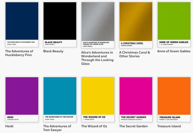 Image for article titled Puffin has radically redesigned the covers of classic children’s books using Pantone colors