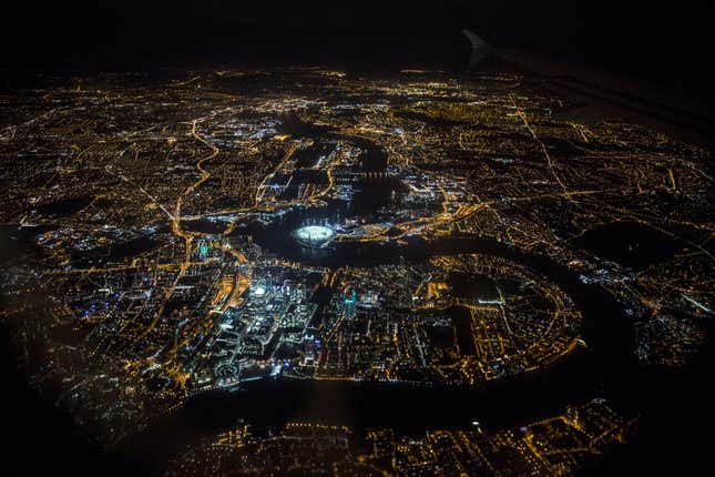 London at night...note the artificial lighting.