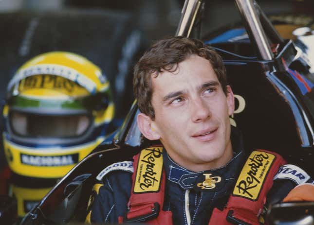 Ayrton Senna during practice for the 1986 Brazilian Grand Prix.