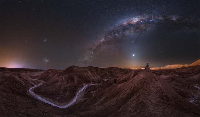The Milky Way over a road in the Atacama Desert.