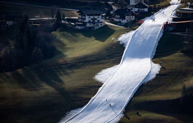 A slope of fake snow in Schladming, Austria. 