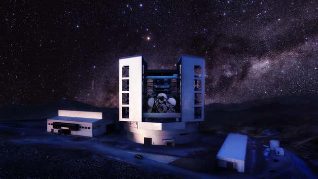 A rendering of the Magellan telescope at work in Chile.