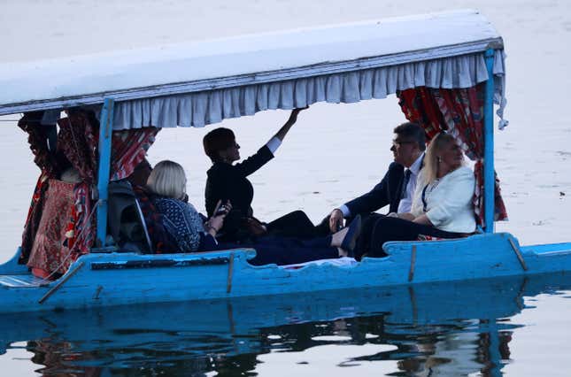 European MPs enjoying a Shikara ride in Srinagar’s Dal Lake.