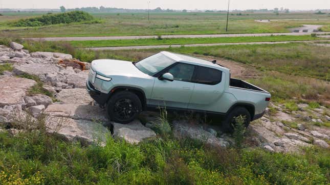 Rivian R1T on an off-road course at the Factory in Normal Illinois